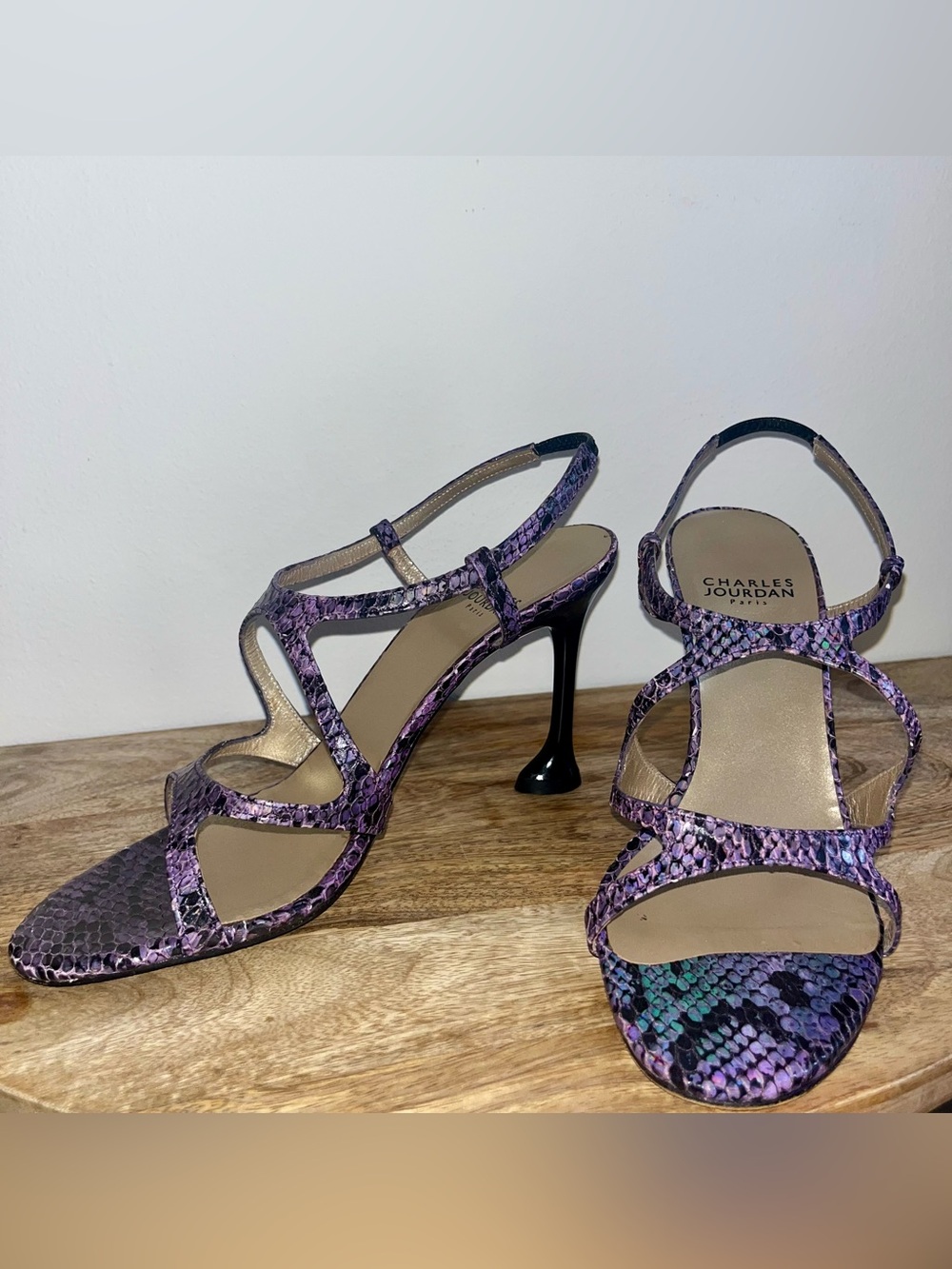 Vintage Late 90s Charles Jourdan Paris Purple Snakeskin Heels - Flared Stiletto